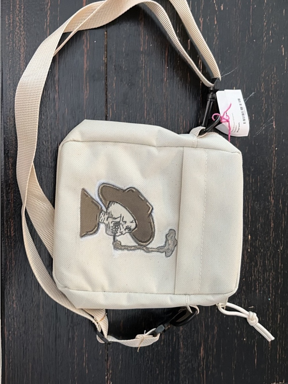 Canvas Crossbody Bag with Cowboy Graphic - Cream